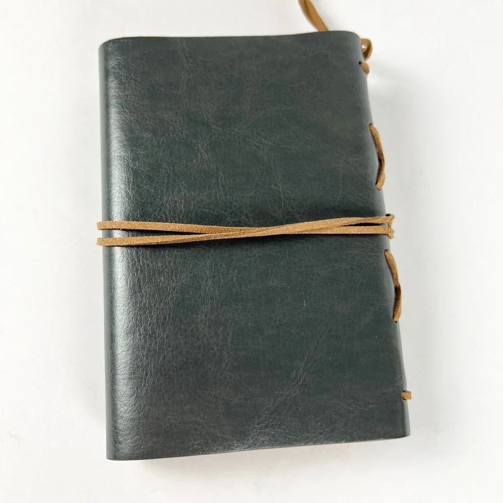 Leather Homemade Notebook Navy 6 Ring Inside With Parchment Paper Stock Nautical
